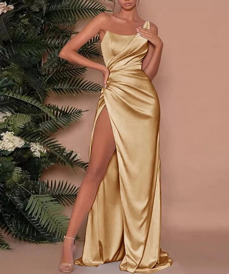 Black and store gold satin dress