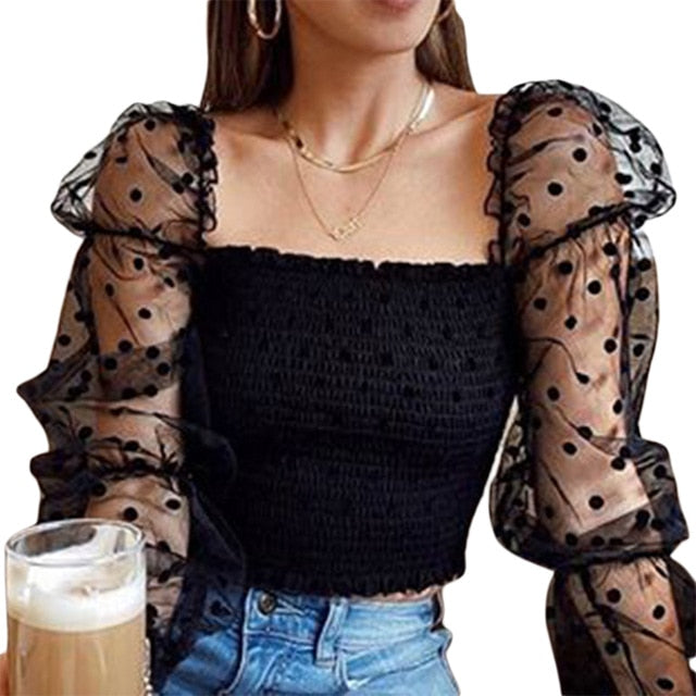 Black mesh sleeve blouse