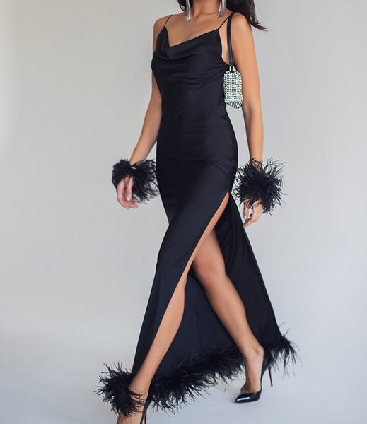 Black Satin Elegant Dress.