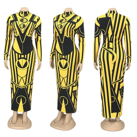 Yellow Geometric Bodycon Dresses.