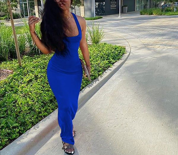 Blue Backless Maxi Dresses