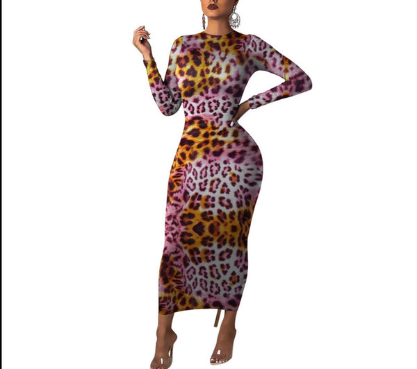 Grey Leopard Print Dress