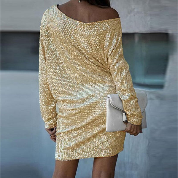 Elegant Gold Glitter Sequins Party Dress.