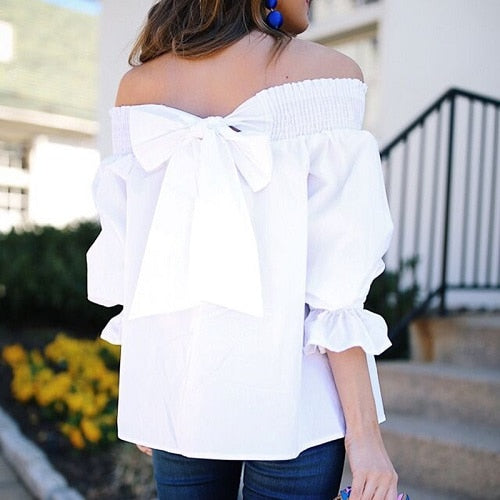 White  Bowknot Tops.
