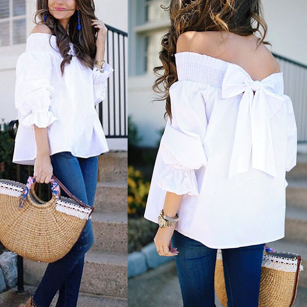 White  Bowknot Tops.