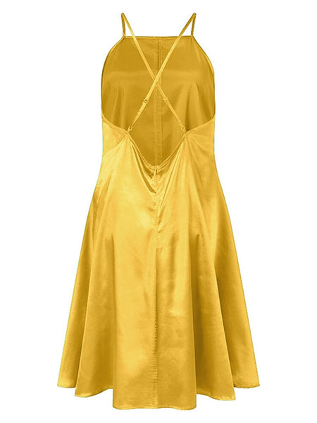 Yellow Asymmetric Ruffled Dress .