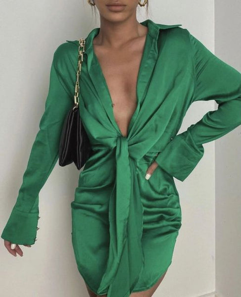 Satin Grass Green Dress