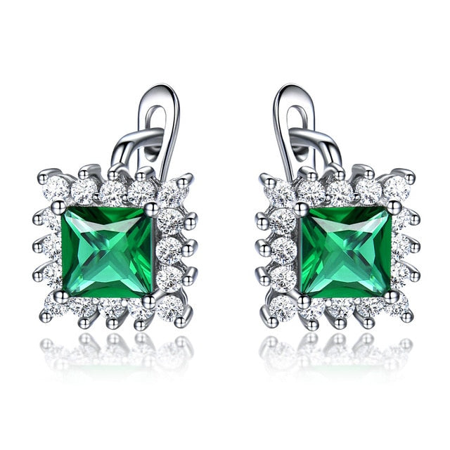 UMCHO Luxury Vintage Green Emerald Clip Earrings For Women Solid 925 Sterling Silver Jewellery.