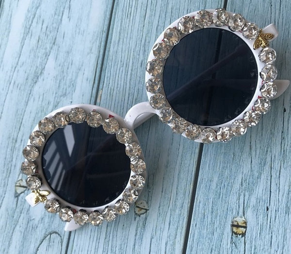 Crystal Diamond Handmade Round Sun Glasses